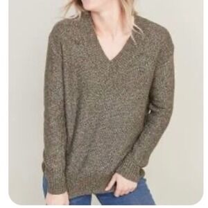 Old Navy Sweater V Neck Speckled Knit  Green Large Forest Grunge 90s Cabin Brown